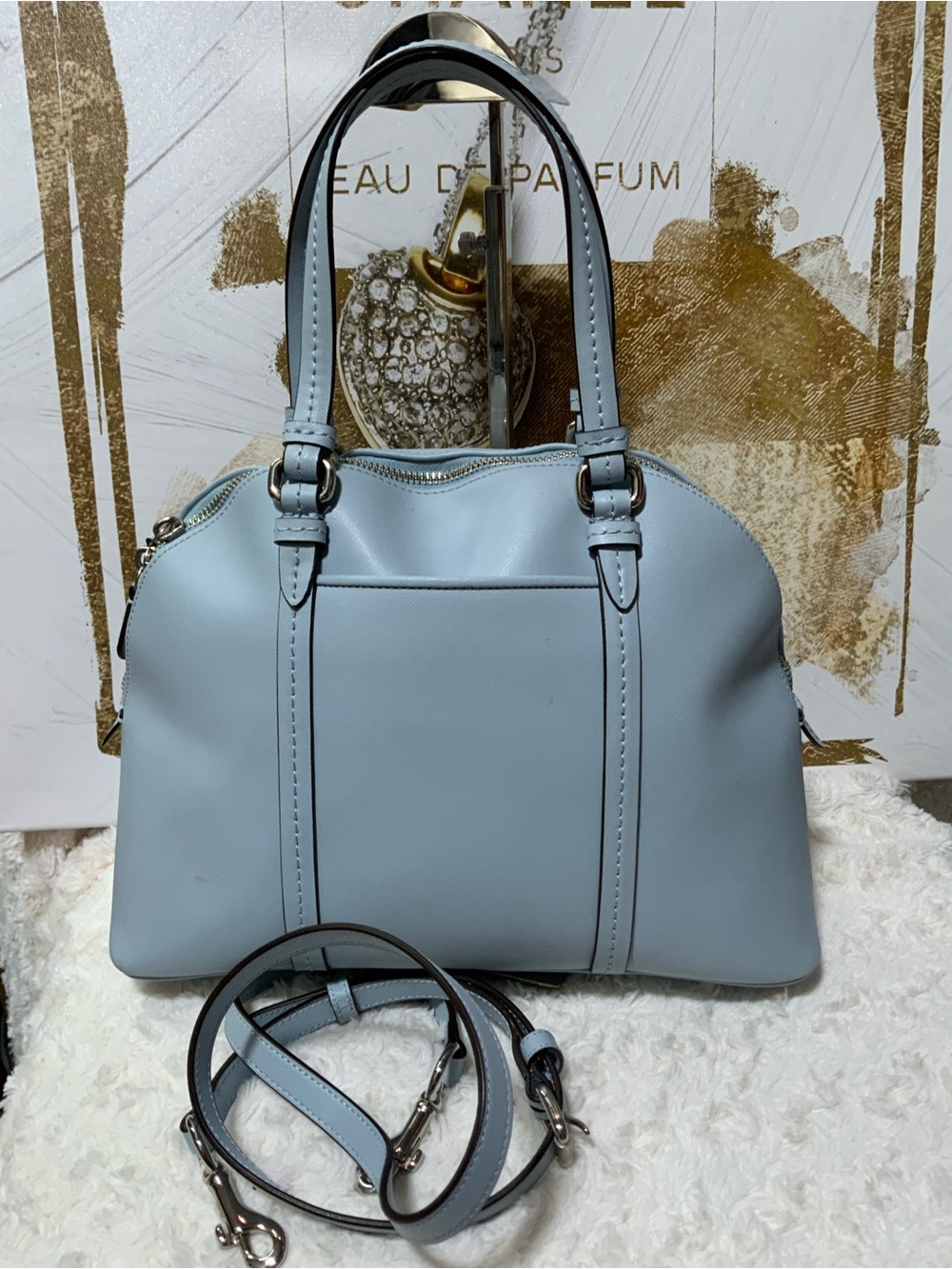 Coach Light Blue Leather Satchel with Removable Strap - Picture 2 of 9